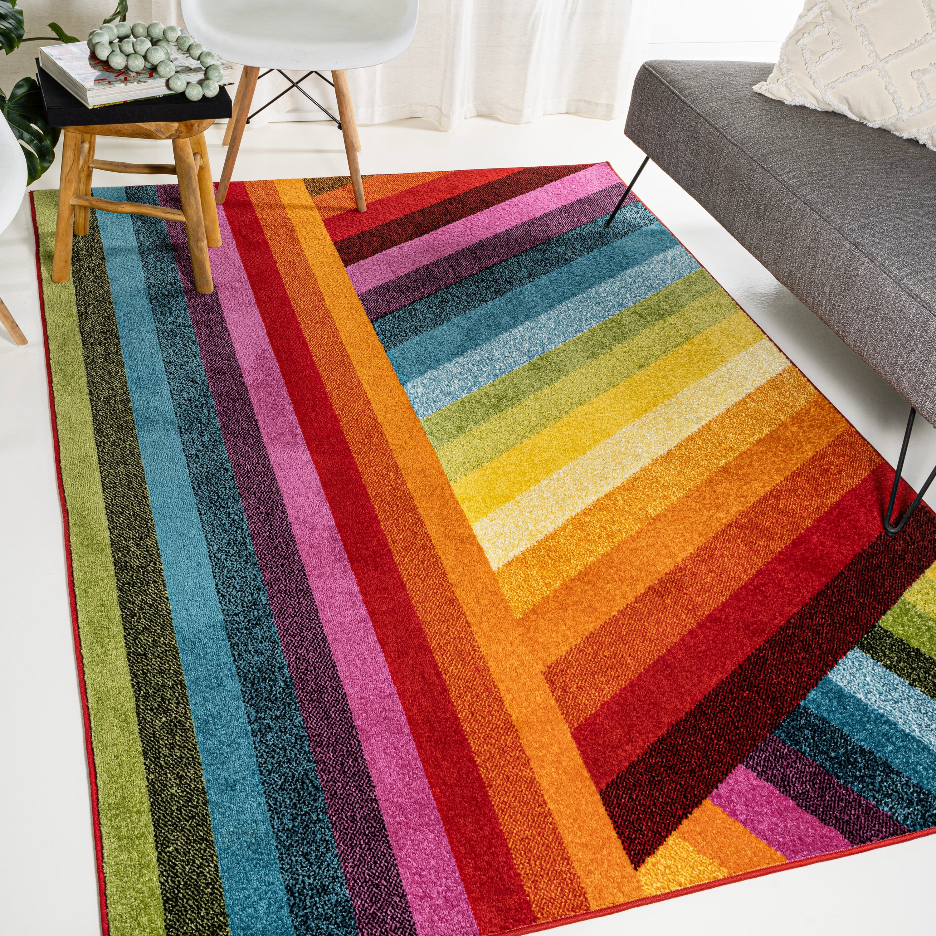 JONATHAN Y Kingdarr Rainbow Contemporary Stripe Multi Area Rug 5 X 8 ...