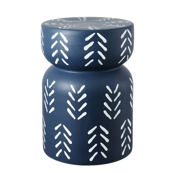 JONATHAN Y Kiri 18" Modern Bohemian Arrow Pattern Drum Indoor/Outdoor Garden Stool, Navy/White