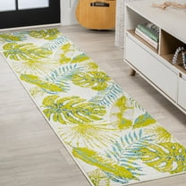 JONATHAN Y LUXOR 2 x 8 Runner Rug, Monstera Tropical Leaves - Ivory/Green, LUX100A-28