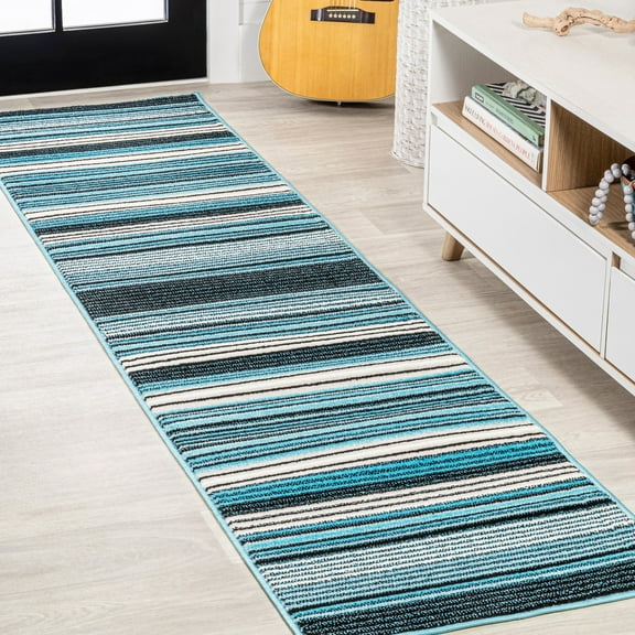 JONATHAN Y LUXOR 2 x 8 Runner Rug, Duxbury Gradient Striped - Blue/Navy, LUX102A-28
