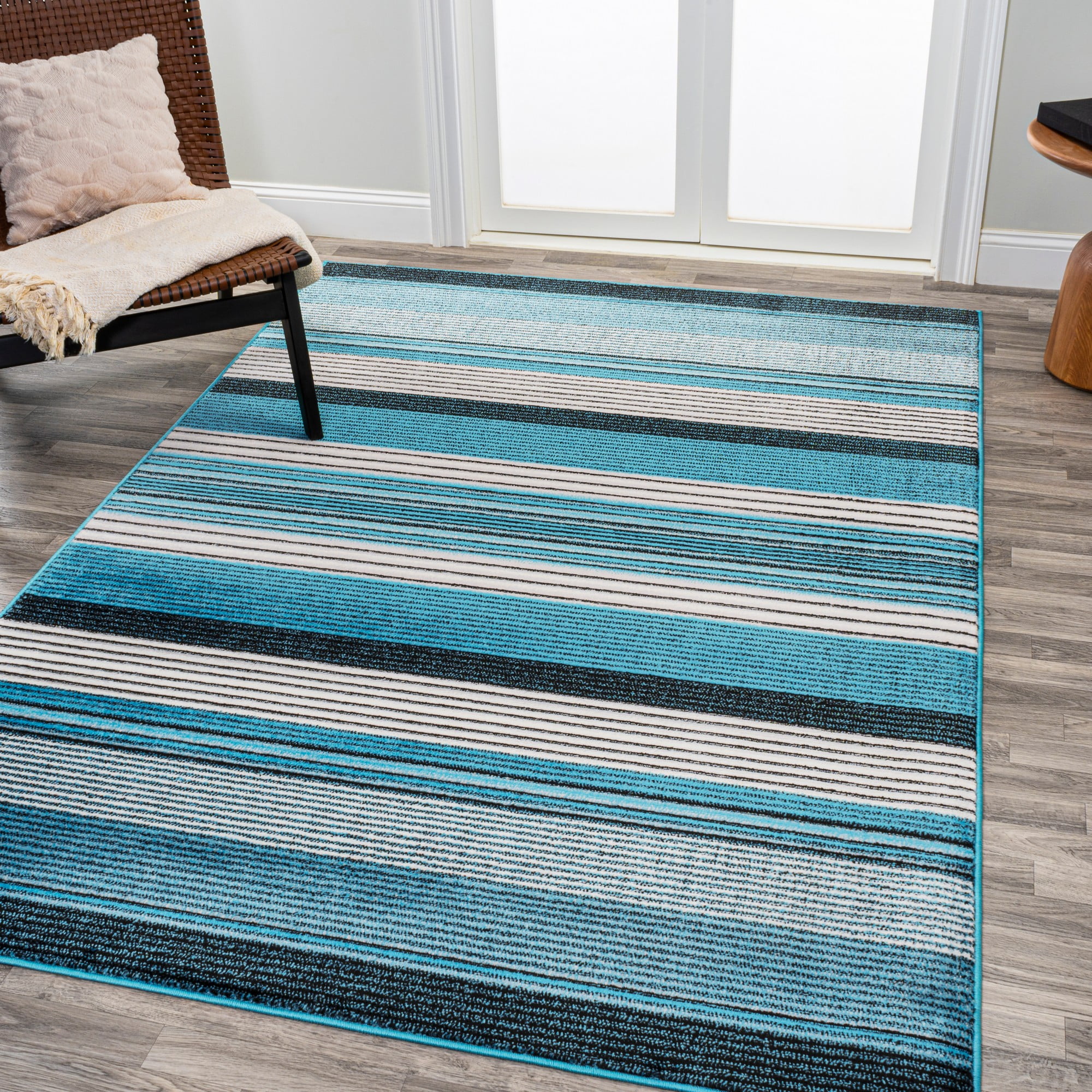 JONATHAN Y Duxbury Gradient Ticking Striped Area Rug, 5x8 Ft, Blue/Navy - Low-Pile, Pet-Friendly, Easy-Clean For Living Room, Bedroom
