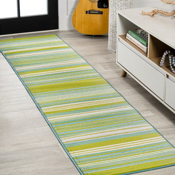 JONATHAN Y LUXOR 2 x 8 Runner Rug, Duxbury Gradient Striped - Green/Blue, LUX102B-28