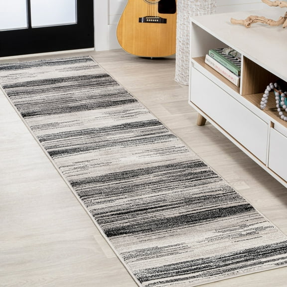JONATHAN Y LUXOR 2 x 8 Runner Rug, Austin Gradient Striped - Gray/Black, LUX103A-28