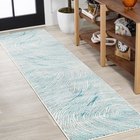 JONATHAN Y LUXOR 2 x 8 Runner Rug, Arlo Woodgrain Geometric - Ivory/Blue, LUX104A-28