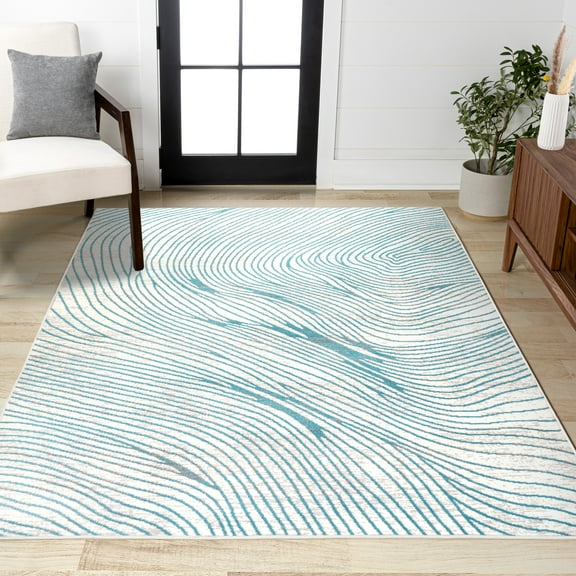 JONATHAN Y LUXOR Arlo Woodgrain Geometric Ivory/Blue 3 ft. x 5 ft. Area Rug (LUX104A-3)