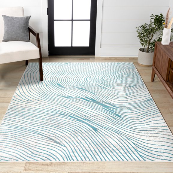 JONATHAN Y LUXOR Arlo Woodgrain Geometric Area Rug, 8 x 10, Ivory/Blue