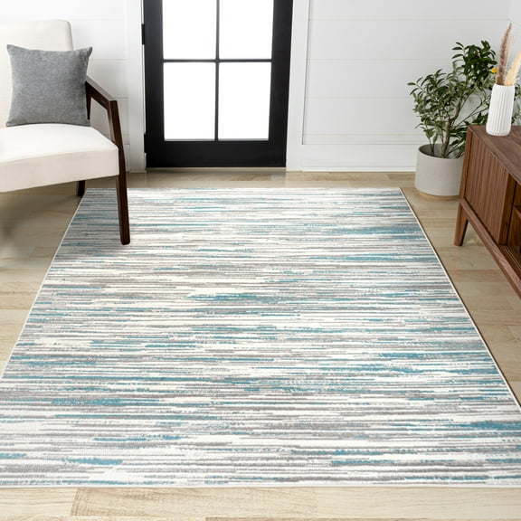 JONATHAN Y LUXOR Speer Abstract Linear Stripe Area Rug, 4 x 6, Gray/Blue