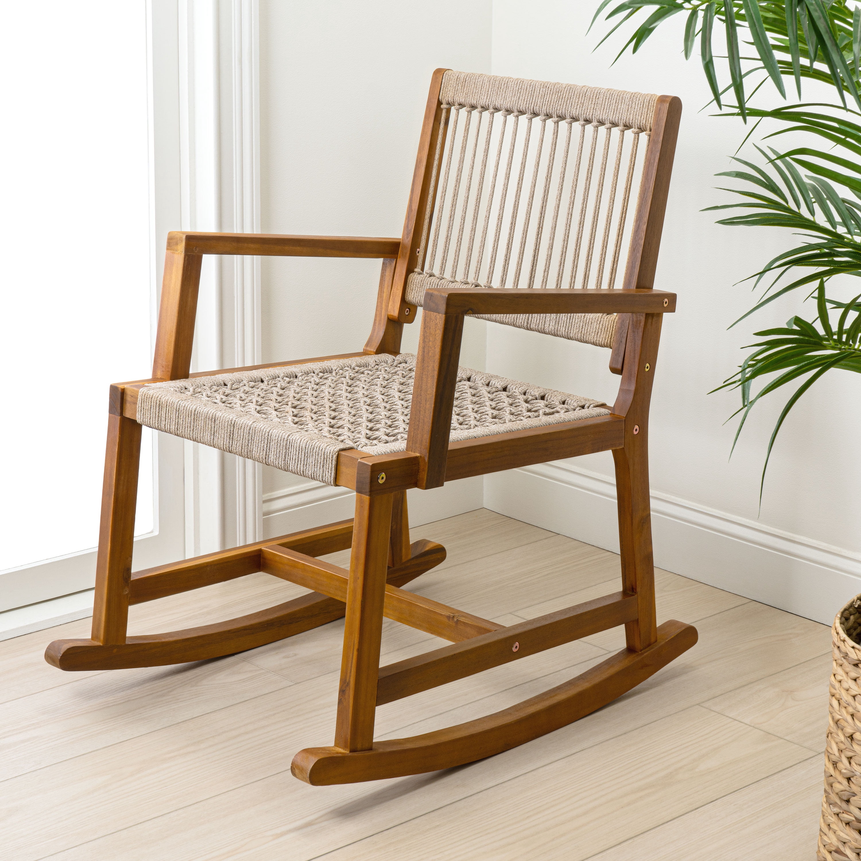 JONATHAN Y Laguna Coastal Casual 352-LBS Support Acacia Wood and Woven ...