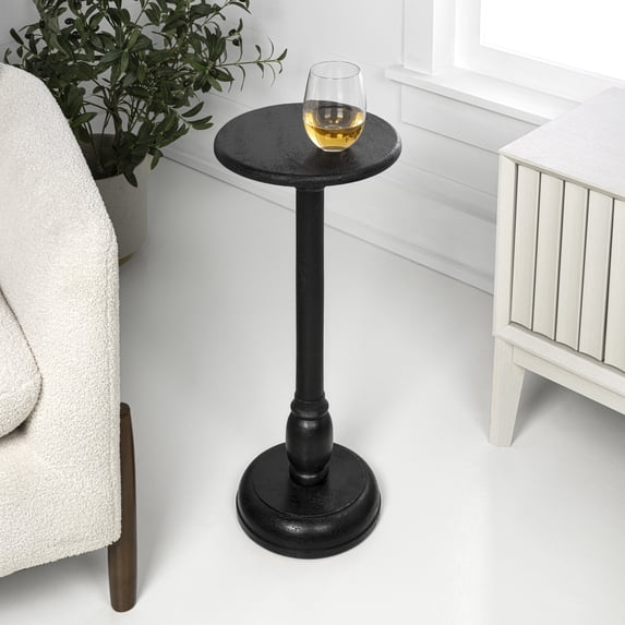 JONATHAN Y Leopold 24.5" Cottage Designer Mango Wood Pedestal Round Drink Table and Decorative End Table, Black, END3006C