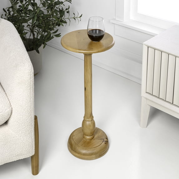JONATHAN Y Leopold 24.5" Cottage Designer Mango Wood Pedestal Round Drink Table and Decorative End Table, Natural, END3006A