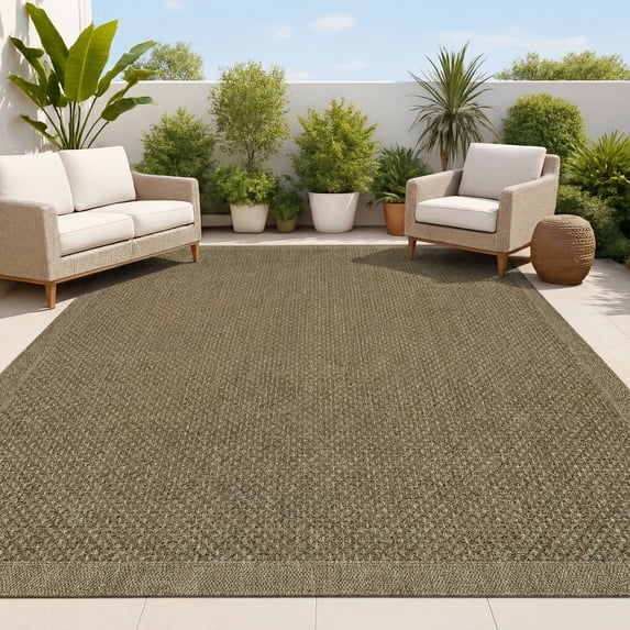 JONATHAN Y FXV101A-5 Luma Boho Easy Jute Coastal Border Solid Color Natural 5 ft. x 8 ft. Indoor/Outdoor Area Rug