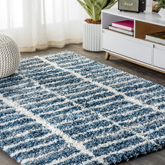 JONATHAN Y MALIBU SHAG 8 x 10 Area Rug, Ankara Vintage Medallion - Blue/Ivory, MBS101B-8