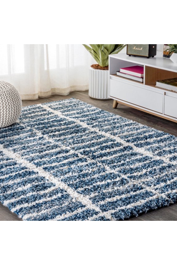 MALIBU SHAG 4 x 6 Area Rug, Ankara Vintage Medallion - Blue/Ivory, MBS101B-4
