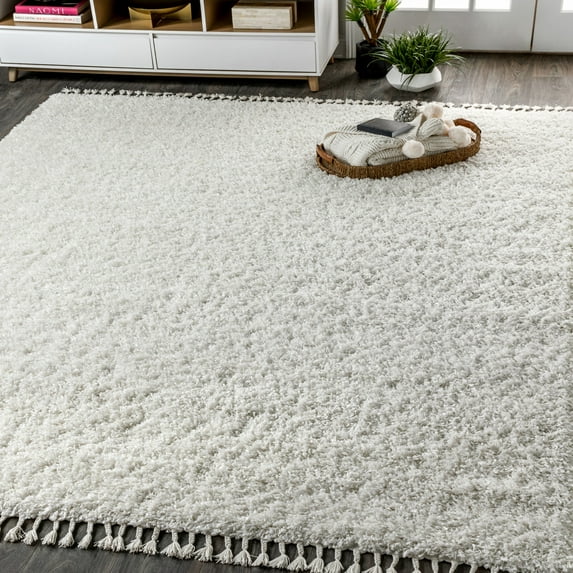 JONATHAN Y MERCER SHAG 5 x 8 Area Rug, Mercer Plush Tassel - White, MCR100A-5