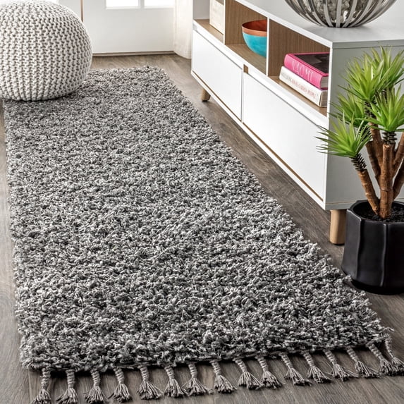 JONATHAN Y MERCER SHAG 2 x 8 Runner Rug, Mercer Plush Tassel - Charcoal, MCR100B-28