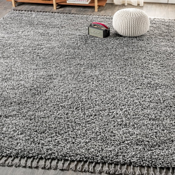 JONATHAN Y MERCER SHAG 8 x 10 Area Rug, Mercer Plush Tassel - Charcoal, MCR100B-8