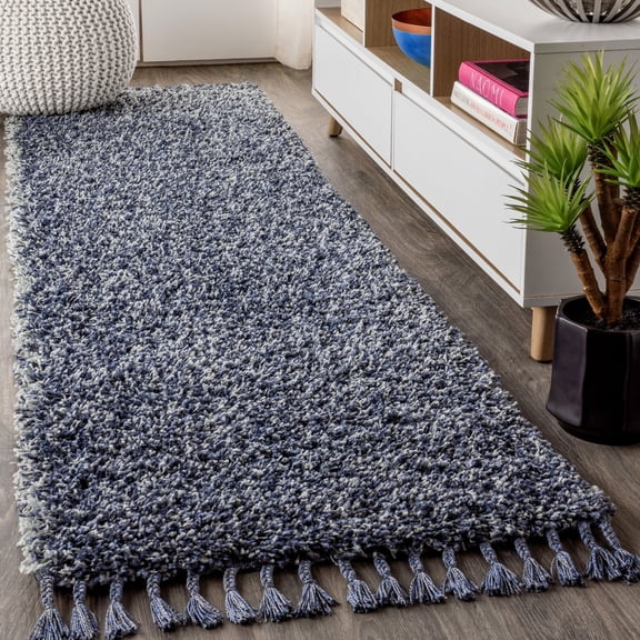 JONATHAN Y MERCER SHAG 2 x 8 Runner Rug, Mercer Plush Tassel - Denim Blue, MCR100C-28
