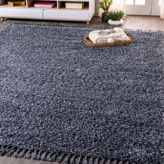 JONATHAN Y MERCER SHAG 4 x 6 Area Rug, Mercer Plush Tassel - Denim Blue, MCR100C-4