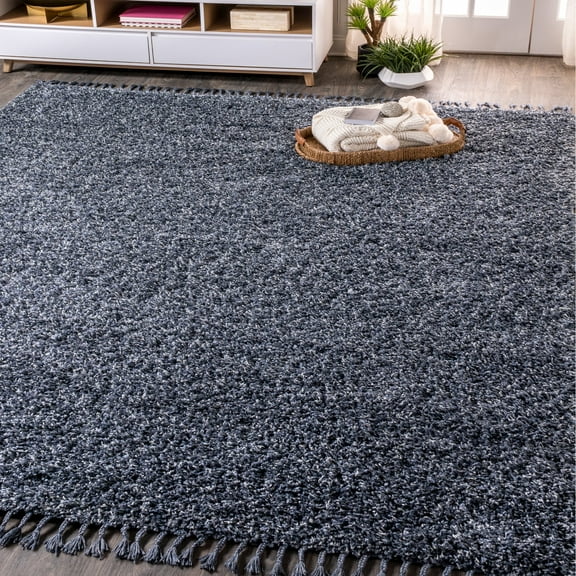 JONATHAN Y MERCER SHAG Mercer Shag Plush Tassel Denim Blue 5 ft. x 8 ft. Area Rug (MCR100C-5)