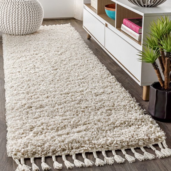 JONATHAN Y MERCER SHAG 2 x 8 Runner Rug, Mercer Plush Tassel - Cream, MCR100D-28