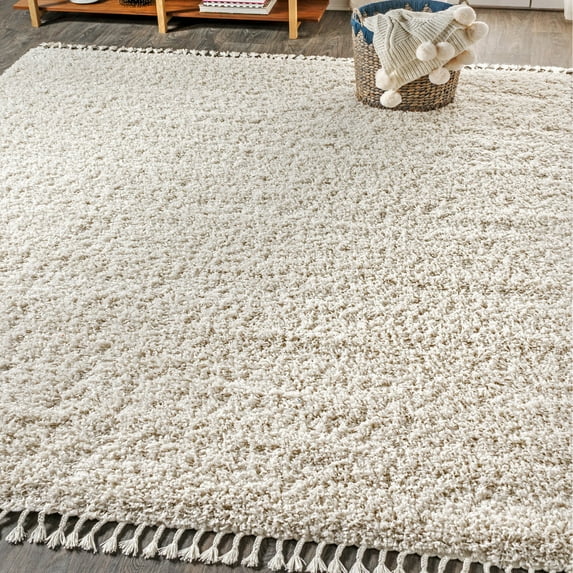 JONATHAN Y MERCER SHAG 3 x 5 Area Rug, Mercer Plush Tassel - Cream, MCR100D-3