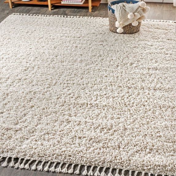 JONATHAN Y MERCER SHAG 8 x 10 Area Rug, Mercer Plush Tassel - Cream, MCR100D-8