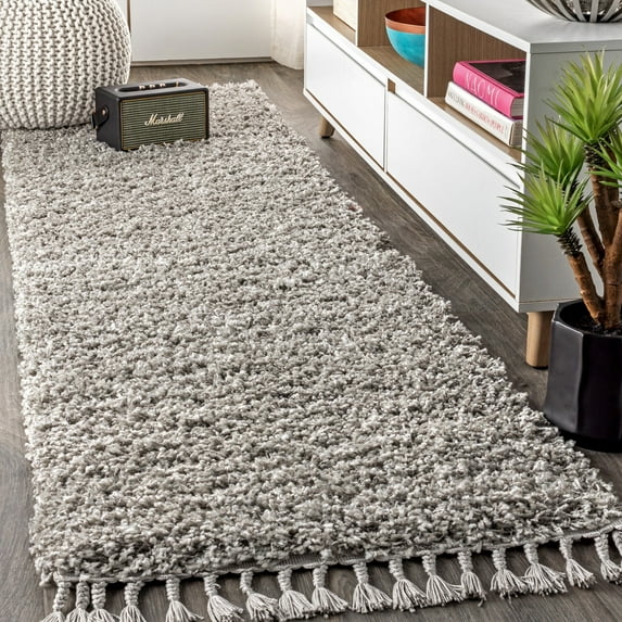JONATHAN Y MERCER SHAG 2 x 8 Runner Rug, Mercer Plush Tassel - Gray, MCR100E-28