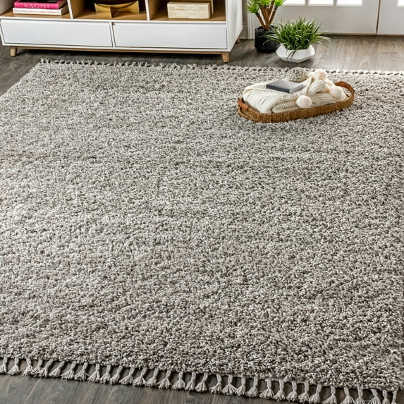 JONATHAN Y MERCER SHAG 8 x 10 Area Rug, Mercer Plush Tassel - Gray, MCR100E-8