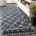 thumbnail image 1 of JONATHAN Y MERCER SHAG Mercer Shag Plush Tassel Moroccan Geometric Trellis Blue/Cream 2 ft. x 8 ft. Runner Rug (MCR101A-28), 1 of 9