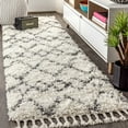 thumbnail image 1 of JONATHAN Y MERCER SHAG Mercer Shag Plush Tassel Moroccan Tribal Geometric Trellis Ivory/Gray 2 ft. x 8 ft. Runner Rug (MCR102B-28), 1 of 8