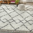 thumbnail image 1 of JONATHAN Y MERCER SHAG 5 x 8 Area Rug, Mercer Plush Tassel Moroccan Geometric Trellis - Ivory/Gray, MCR102B-5, 1 of 3