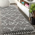 thumbnail image 1 of JONATHAN Y MERCER SHAG 2 x 8 Runner Rug, Mercer Plush Tassel Moroccan Geometric Trellis - Gray/Ivory, MCR102C-28, 1 of 4
