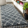thumbnail image 1 of JONATHAN Y MERCER SHAG Mercer Shag Plush Tassel Moroccan Geometric Trellis Denim Blue/Cream 2 ft. x 8 ft. Runner Rug (MCR104A-28), 1 of 9