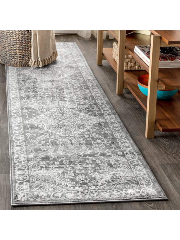 MODERN PERSIAN 2 x 8 Runner Rug, Vintage Medallion - Light Gray, MDP100A-28