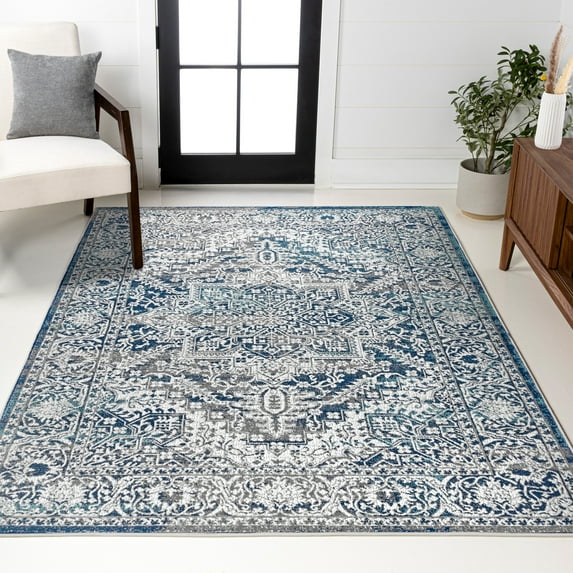 JONATHAN Y MODERN PERSIAN 9 x 12 Area Rug, Vintage Medallion - Navy/Light Gray, MDP100B-9