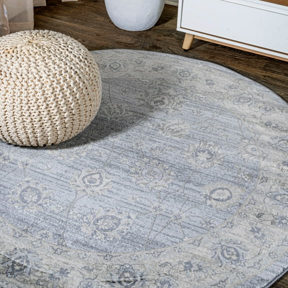 JONATHAN Y MODERN PERSIAN Vintage Moroccan Traditional Area Rug, 5'Round, Light Gray