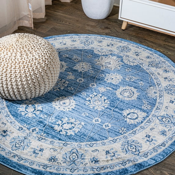 JONATHAN Y MODERN PERSIAN Vintage Moroccan Traditional Area Rug, 5'Round, Blue/Ivory