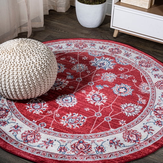 JONATHAN Y MODERN PERSIAN 6' Round Area Rug, Vintage Moroccan Traditional - Red/Ivory, MDP101F-6R