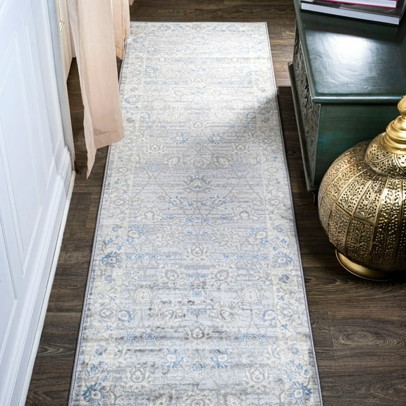 JONATHAN Y MODERN PERSIAN Vintage Moroccan Traditional Runner Rug, 2 x 10, Gray/Blue