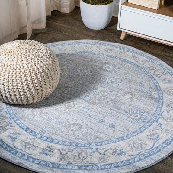 JONATHAN Y MODERN PERSIAN 6' Round Area Rug, Vintage Moroccan Traditional - Gray/Blue, MDP101G-6R