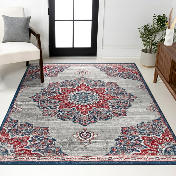 JONATHAN Y MODERN PERSIAN 3 x 5 Area Rug, Vintage Moroccan Medallion - Navy/Red, MDP103A-3