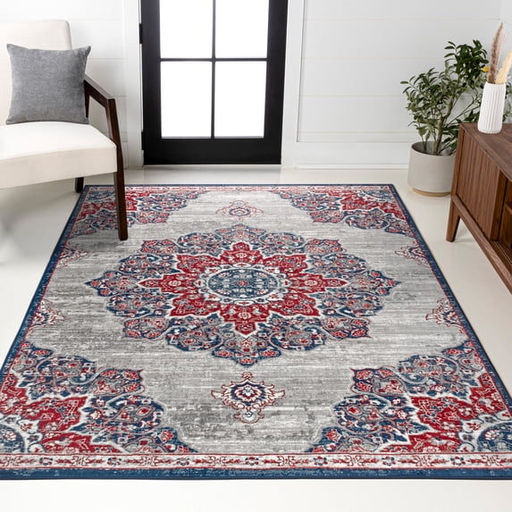 JONATHAN Y MODERN PERSIAN 8 x 10 Area Rug, Vintage Moroccan Medallion - Navy/Red, MDP103A-8