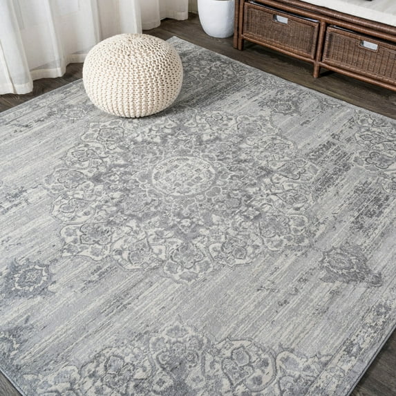JONATHAN Y MODERN PERSIAN 6' Square Area Rug, Vintage Moroccan Medallion - Light Gray, MDP103B-6SQ