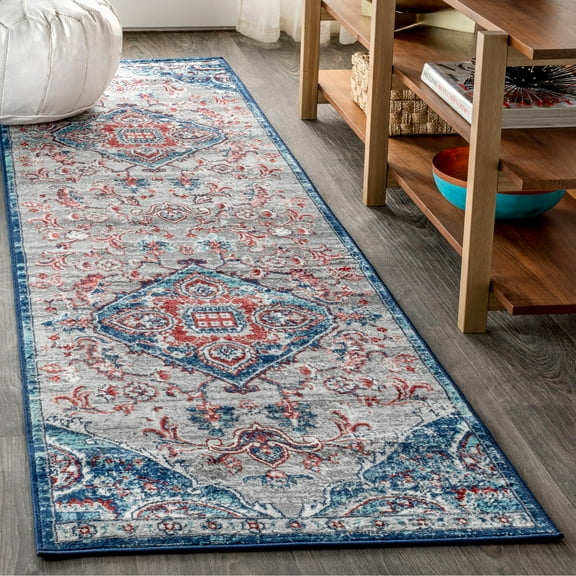 JONATHAN Y MODERN PERSIAN Modern Persian Vintage Medallion Red/Navy 2 ft. x 8 ft. Runner Rug (MDP104A-28)