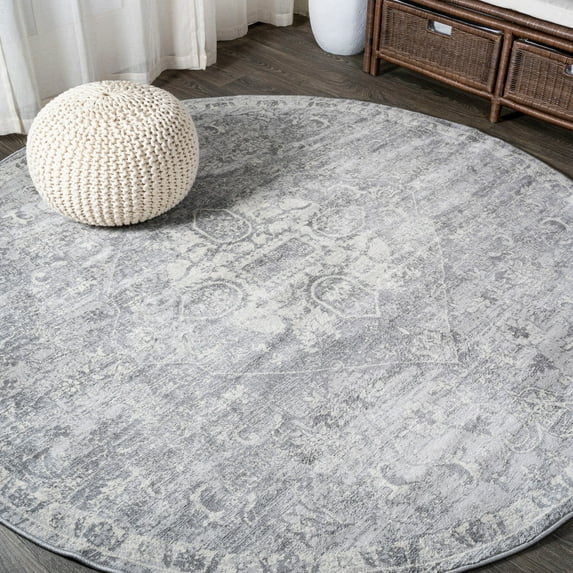 JONATHAN Y MODERN PERSIAN 6' Round Area Rug, Vintage Medallion - Gray, MDP104B-6R