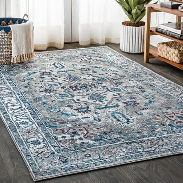 JONATHAN Y MDP105A-5 Modern Persian Vintage Medallion Light Gray/Blue 5 ft. x 8 ft. Area Rug, Country Floral, Pet Friendly, Stain Resistant, Easy to Clean, for Living Room; Kitchen, Bedroom