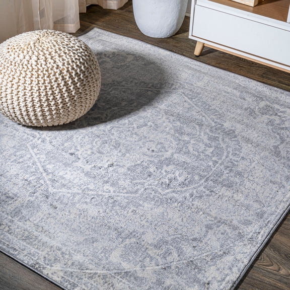 JONATHAN Y MODERN PERSIAN 6' Square Area Rug, Vintage Medallion - Gray/Ivory, MDP105B-6SQ