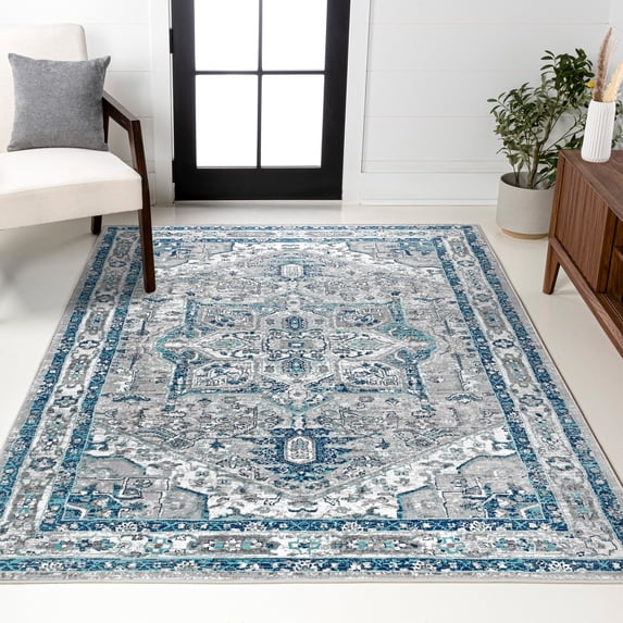 JONATHAN Y MODERN PERSIAN 3 x 5 Area Rug, Vintage Medallion - Blue/Light Gray, MDP106A-3