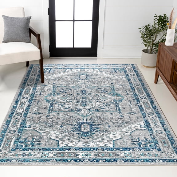 JONATHAN Y MODERN PERSIAN 3 x 5 Area Rug, Vintage Medallion - Blue/Light Gray, MDP106A-3