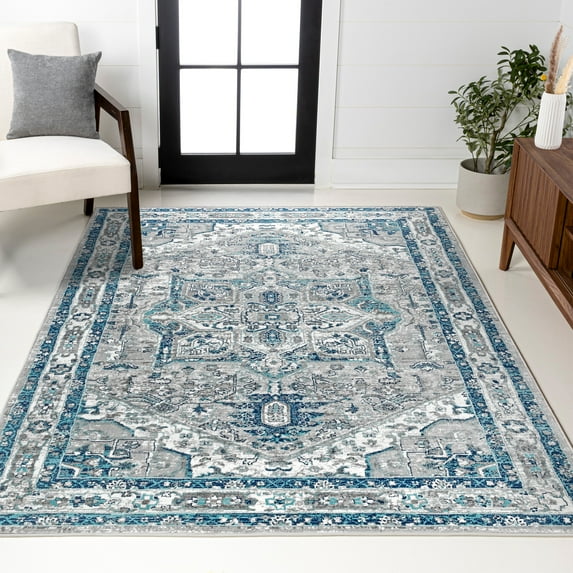 JONATHAN Y MODERN PERSIAN 9 x 12 Area Rug, Vintage Medallion - Light Gray/Blue, MDP106A-9